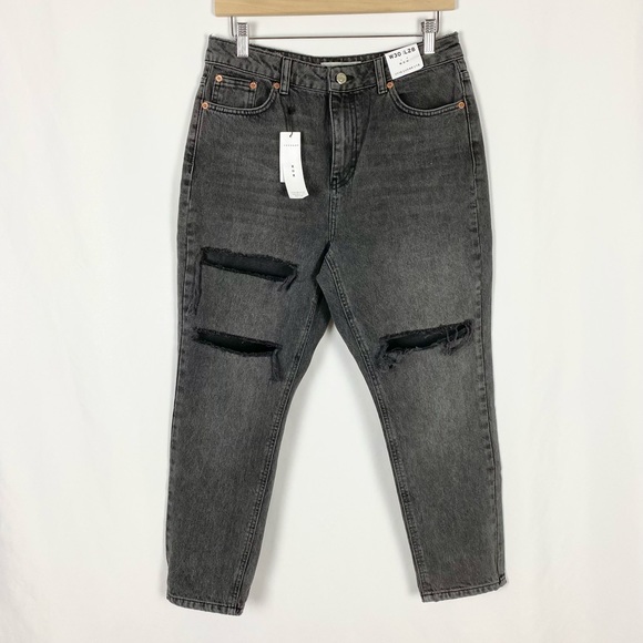 Topshop Ripped Mom Jeans Washed Black - Picture 2 of 5